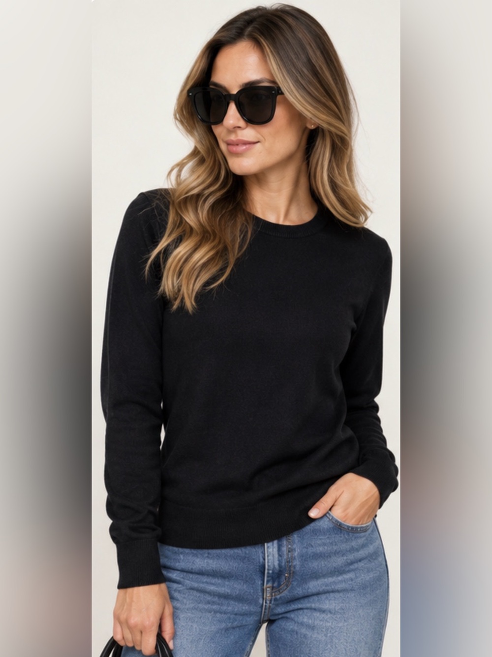 Uniqlo Black Crewneck Sweater Classic Knit